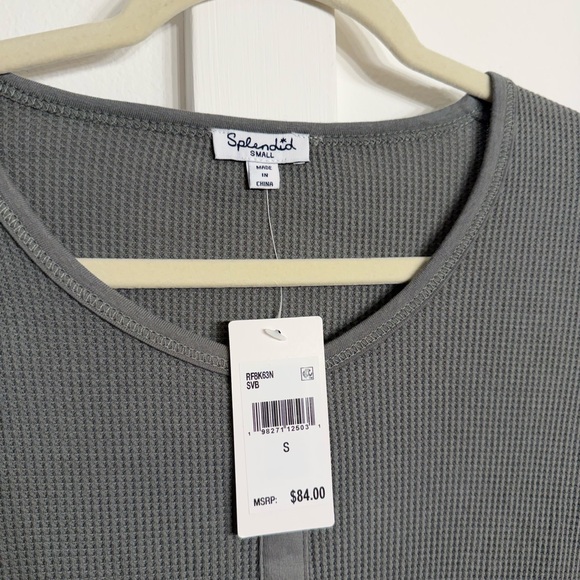 Splendid Gray Waffle Knit Long Sleeve Top - Picture 2 of 3